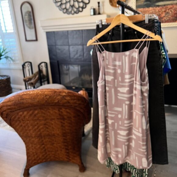 Silence + Noise Dress Womens SZ Large Ella Printed Crepe Mauve Geometric Button - Picture 16 of 16